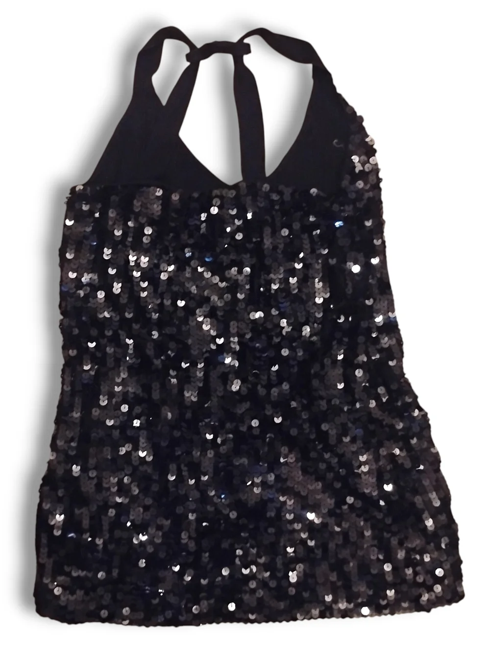 Women's Sequin Sprappy Halter Mini Dress Black Size Large Stretchy Date Night - Picture 7 of 8